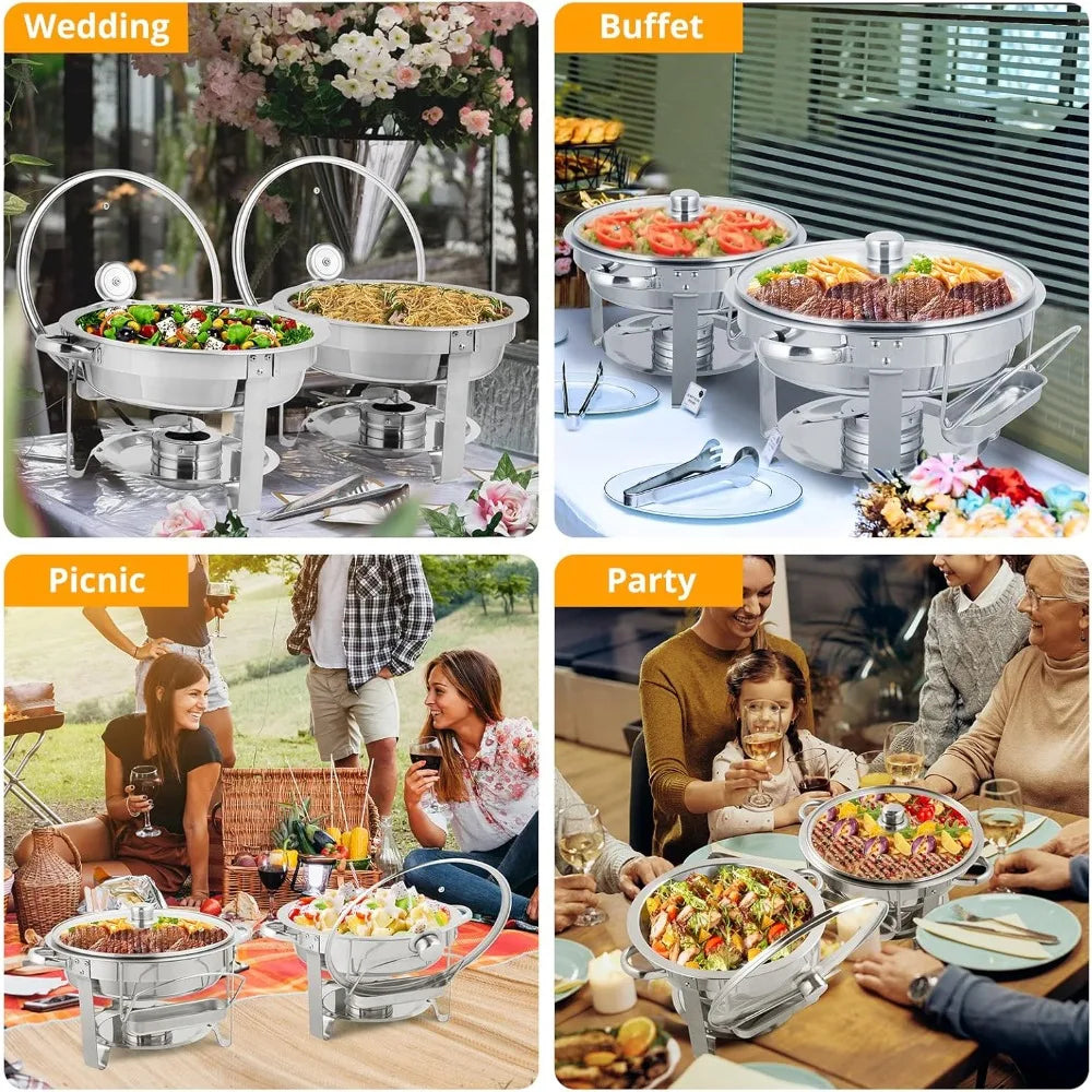 Chafing Dish Buffet Set, NSF Stainless Steel Round Chafers for Catering, Buffet Servers and Warmers Set