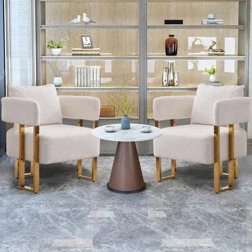 Teddy Velvet Side Sofa with Gold Legs,Tufted Plush Upholstered Reading Armchair with Lumbar Pillow for Living Room Dining Room