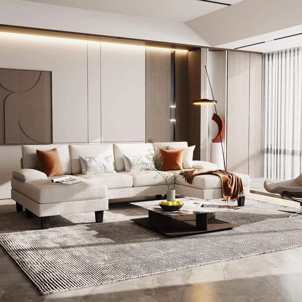 Convertible Sectional U-Shaped Couch with Soft Modern Cotton Chenille Fabric for Living Room,