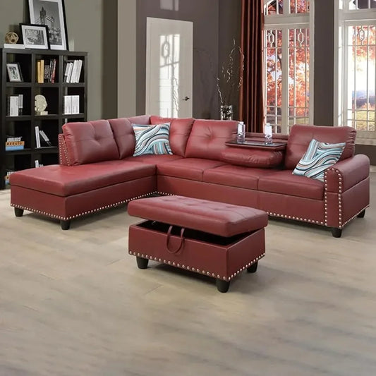 Faux Leather Sectional Couch, Button Tufted Upholstered Modular Sofas