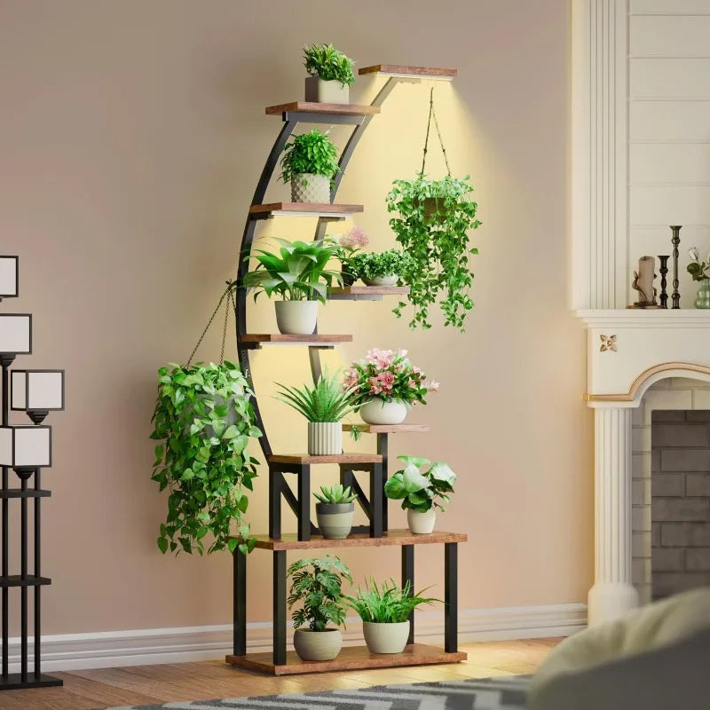 Plant Stand Indoor with Grow Lights, 9 Tiered Metal Plant Shelf, 63" Tall Plant Stand for Indoor Multiple