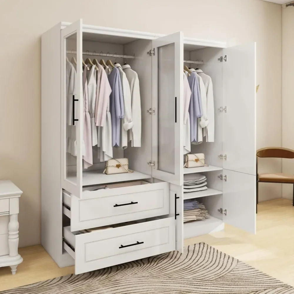 Bedroom Armoires with Hanging Rod, Armoire Wardrobe Closet with Door, Wood Closet Cabinet with Storage Cabinet