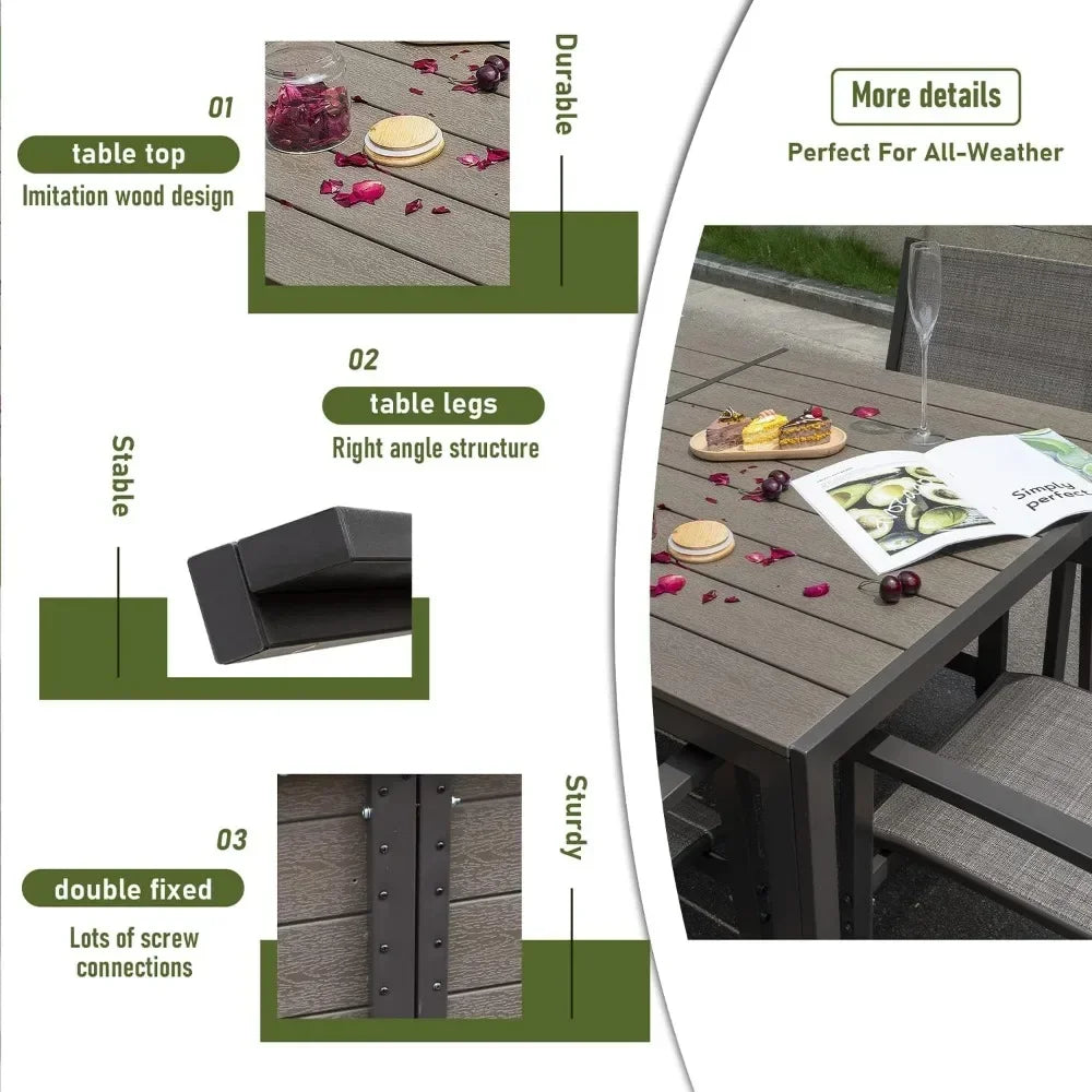 Terrace Dining Outdoor Furniture Set with Weatherproof Table and 6 Stackable for Garden