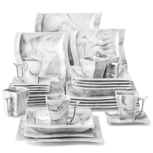 MALACASA FLORA 30/60PCS Marble Porcelain Dinnerware Set