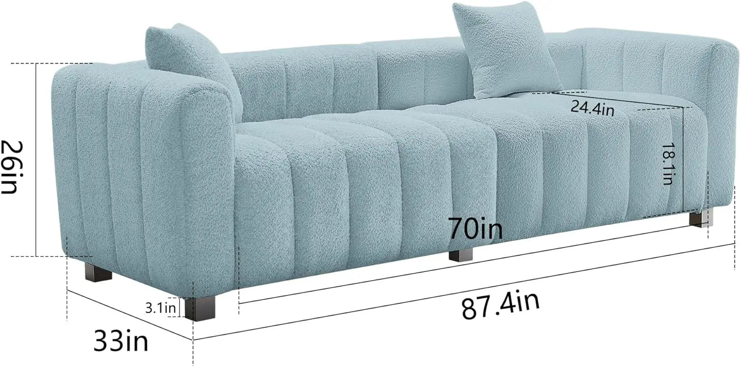 Modern Sofa Bubble Couch with 2 Pillows, Premium Teddy Velvet 3-Seater Couch, Fluffy Loveseat Sofa