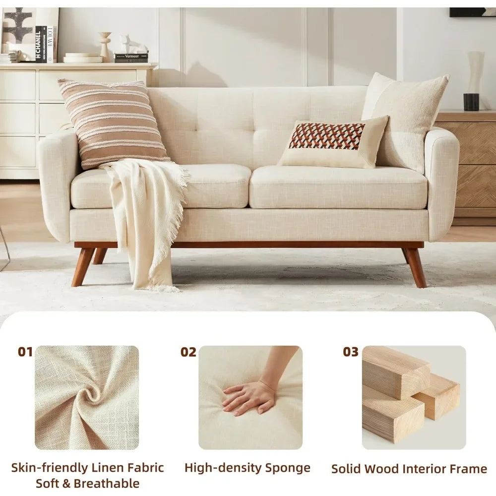 Loveseat Sofa, Mid Century Modern Decor Love Seat Couches for Living Room, Solid and Easy to Install Small Couch