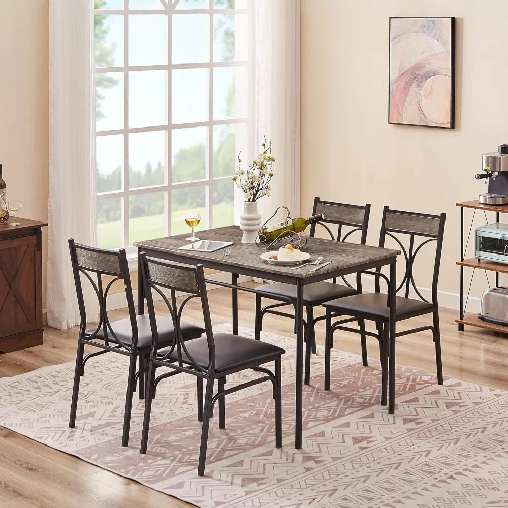 Dinette Table Dining Set for 4 Breakfast Nook 5-Piece Indoor Modern Rectangular Table Kitchen