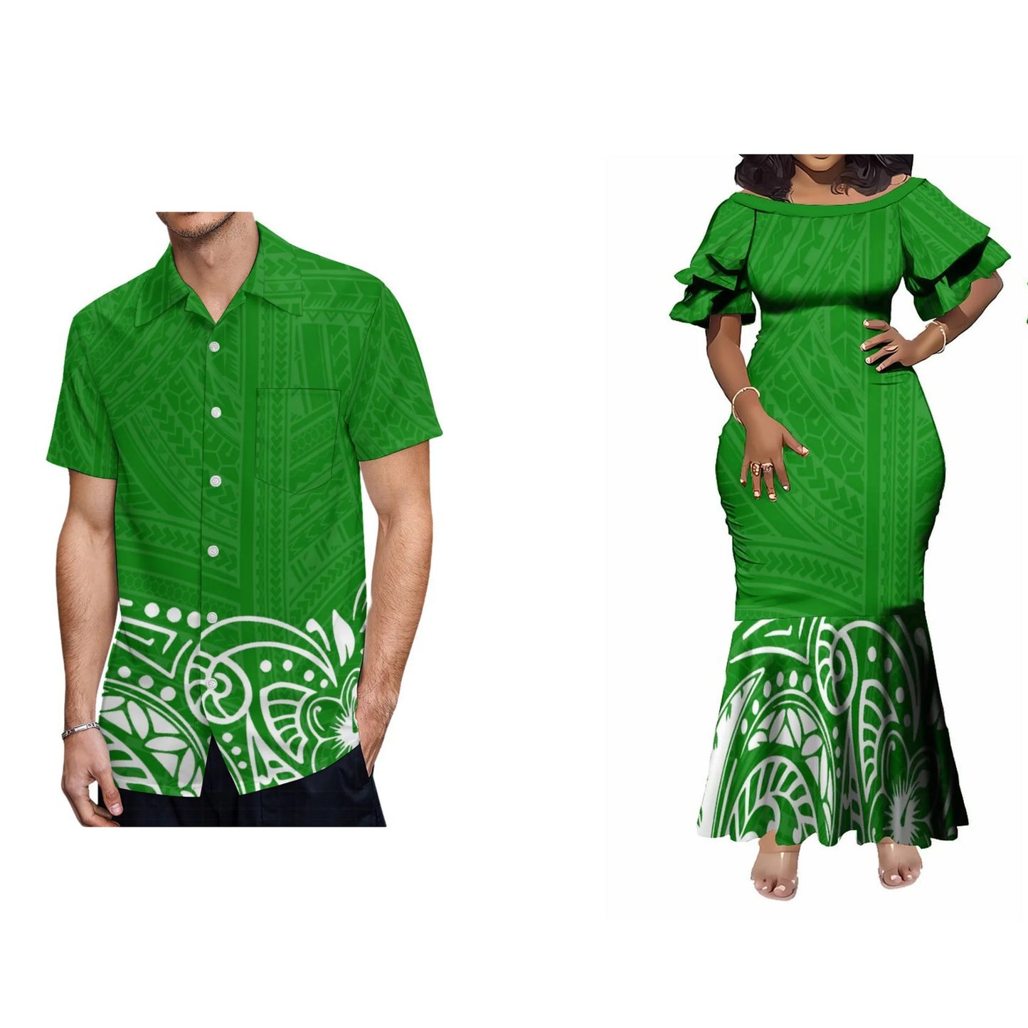 Wholesale Customized Double Layered Ruffle Sleeve Ladies Long Fishtail Mermaid Dress Polynesian Dress Plus Size Womens Clothing