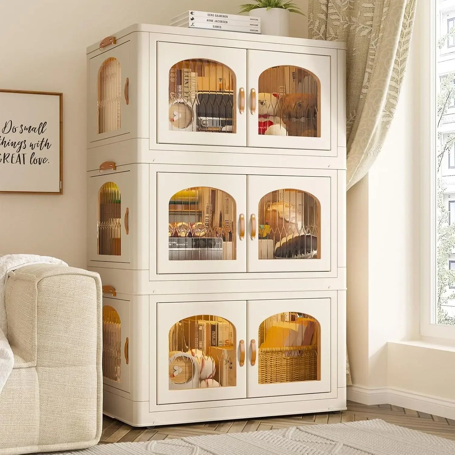Storage Bins with Lids, Large Stackable Bins with Wheels and Doors, Storage