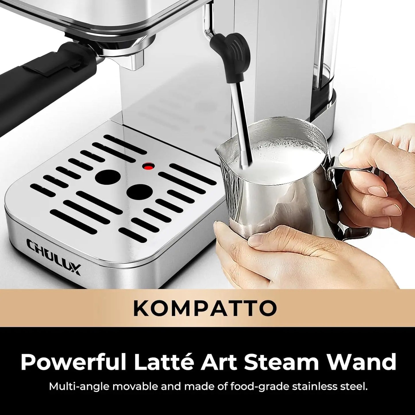 Chulux Slim Espresso Machine With Milk Frother Steam Wand, 20 Bar Professional Italian Pump Semi Automatic Espresso Coffee
