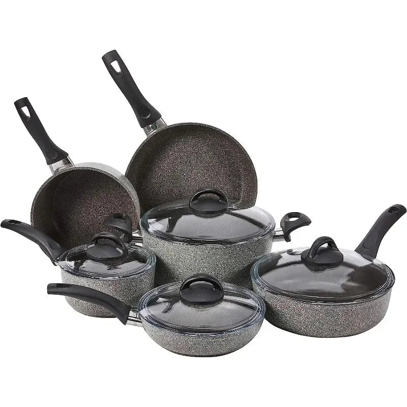 Nonstick Pot and Pan Set, Made in Italy, Set includes fry pans, saucepans, sauté pan and Dutch oven with lid