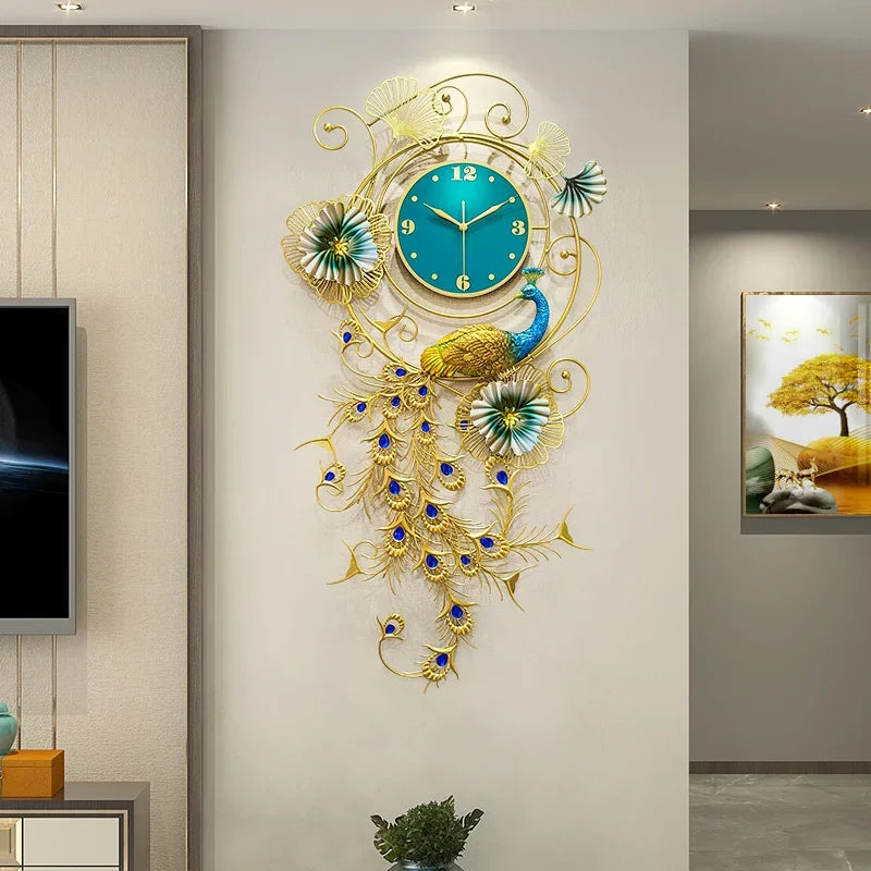 Nordic Art Wall Clock Family Living Room Chinese Style Clock Simple Decoration Silent Creative Peacock Clock European Style