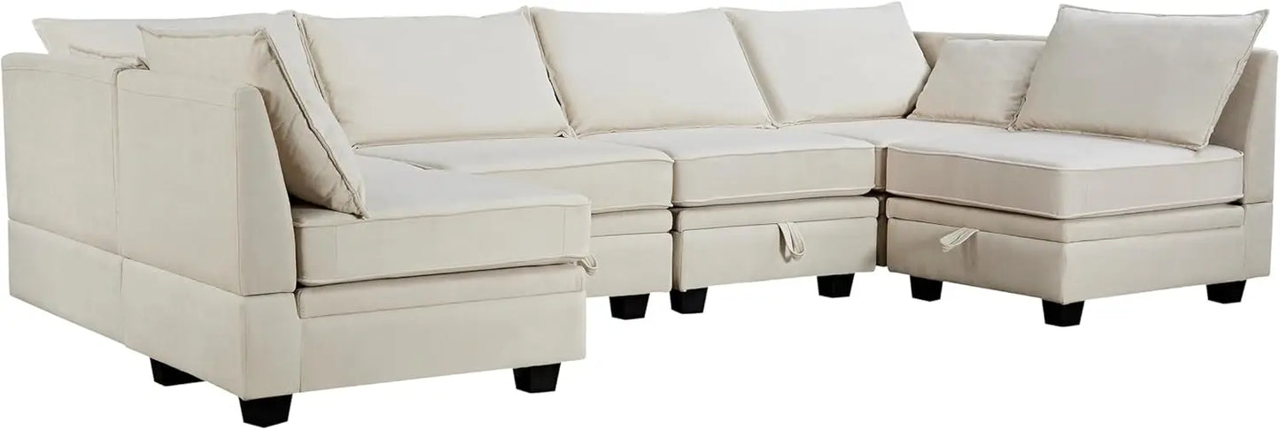 Sectional Sofa with Reversible Chaise, Convertible Modular Sectional Sofa with Storage