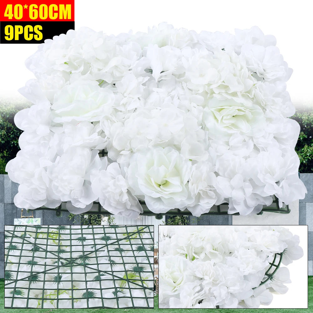 9x Premium Rose Flower Milky White Wall Panels Artificial Silk Wedding Decor Party Home