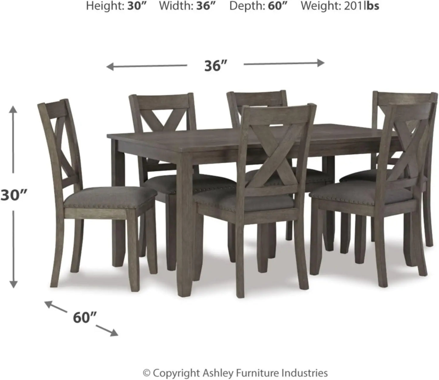 Caitbrook Rustic 7 Piece Dining Set, Include Table and 6 Chairs, Gray