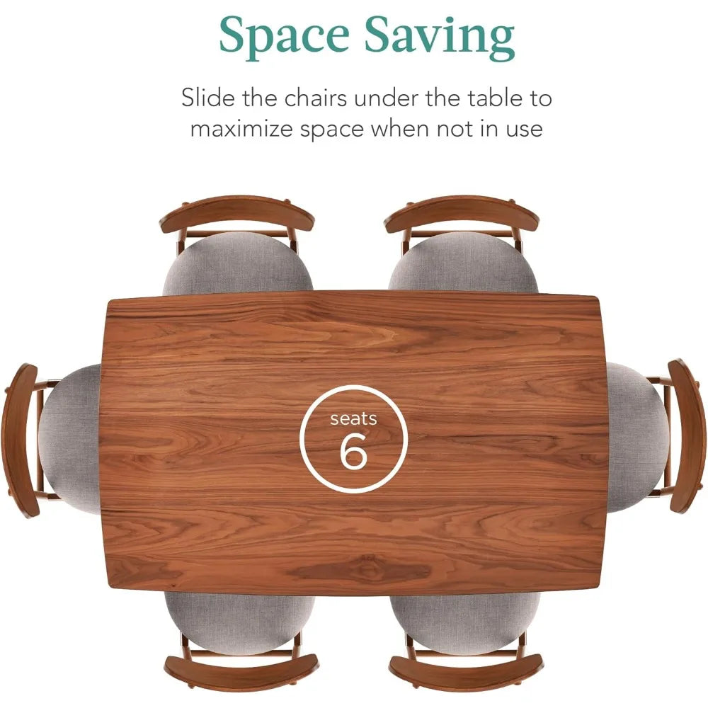7-Piece Wooden Dinings Set, Mid-Century Modern Table & Upholstered Chair