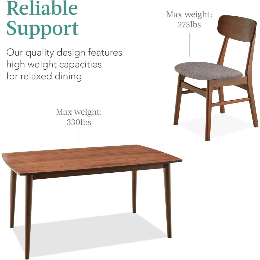 7-Piece Wooden Dinings Set, Mid-Century Modern Table & Upholstered Chair