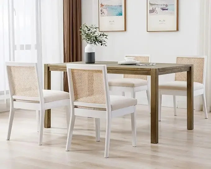 LIVINOVA Farmhouse Rattan Dining Chairs Set of 6,Mid Century Modern Kitchen & Dining Room