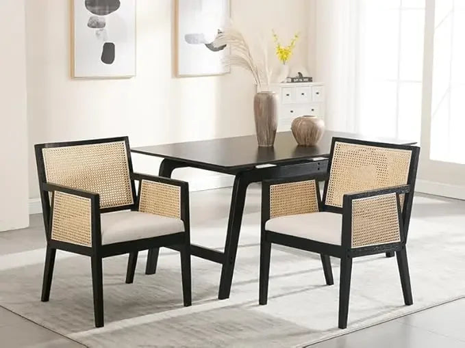 LIVINOVA Farmhouse Rattan Dining Chairs Set of 6,Mid Century Modern Kitchen & Dining Room