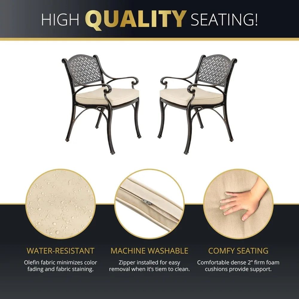 Aluminum Outdoor Dining Set for 4 with Cushions - Elegant Round Patio Table and Chairs
