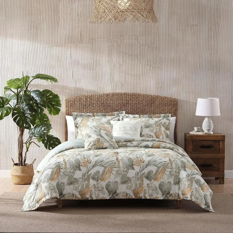 Duvet Cover Set, Soft Cotton Bedding with Matching , Tropical Home Decor with Solid Reverse