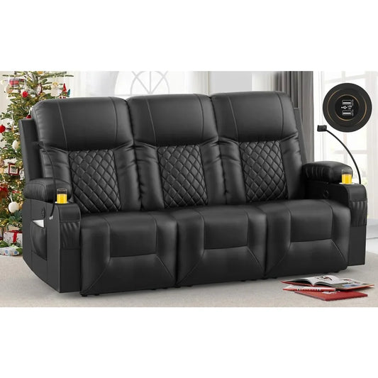 Recliner Sofa, Reclining Sofa 3 Seats Dual Recliner, PU Leather Recliner Couch, Modern Recliner Chair for Living Room