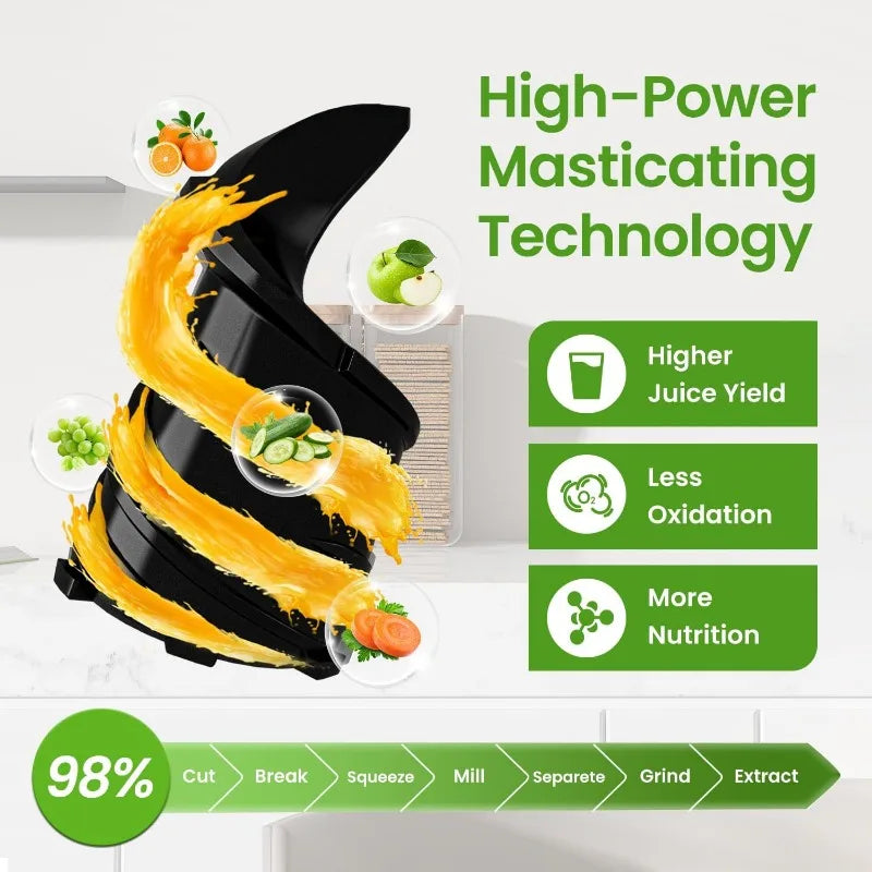 Masticating Juicer, 350W Slow Cold Press Juicer with 5.8" Extra-Large Feeding Chute, Juicer Machines Whole Fruits and Vegetables