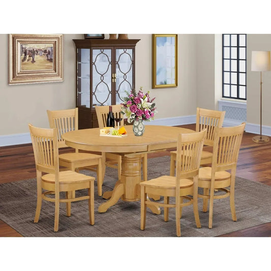 7-piece room furniture set, including an oval kitchen table with butterfly leaves and 6 oak dining chairs