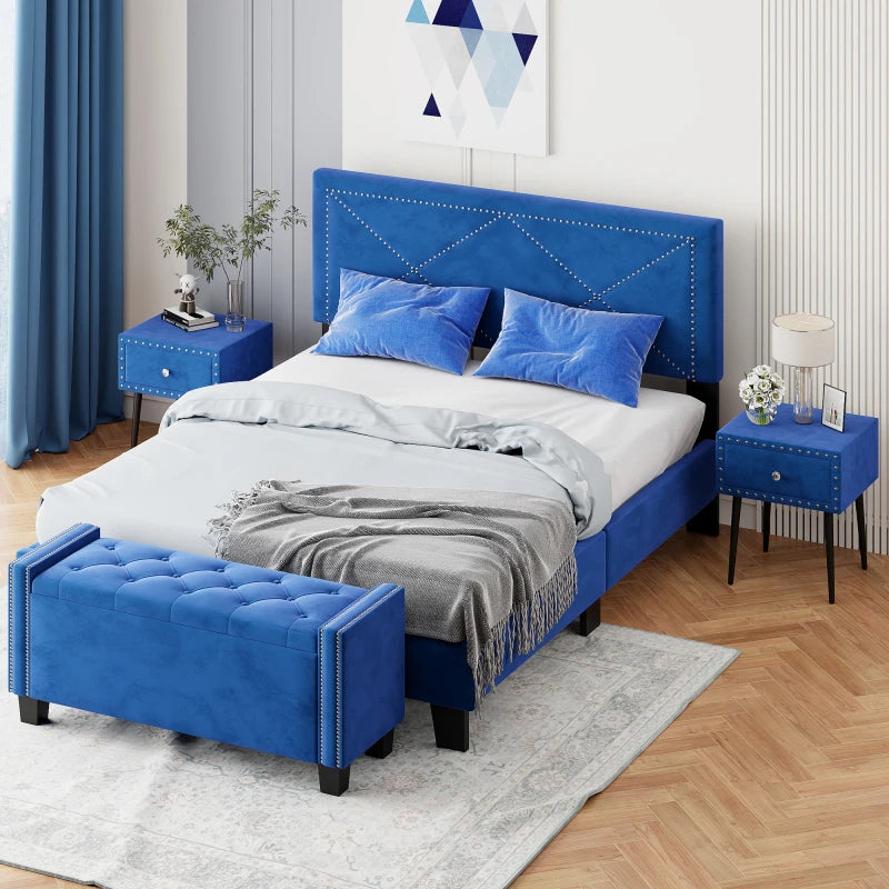 Bedroom Sets Queen Size Upholstered Bed Frame with Rivet Design, Nightstands