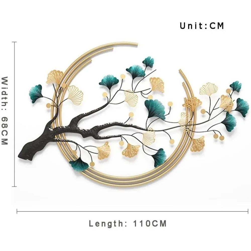 Modern Home Decor Golden Ginkgo Biloba Metal Art Wall Sculpture Office Bedroom