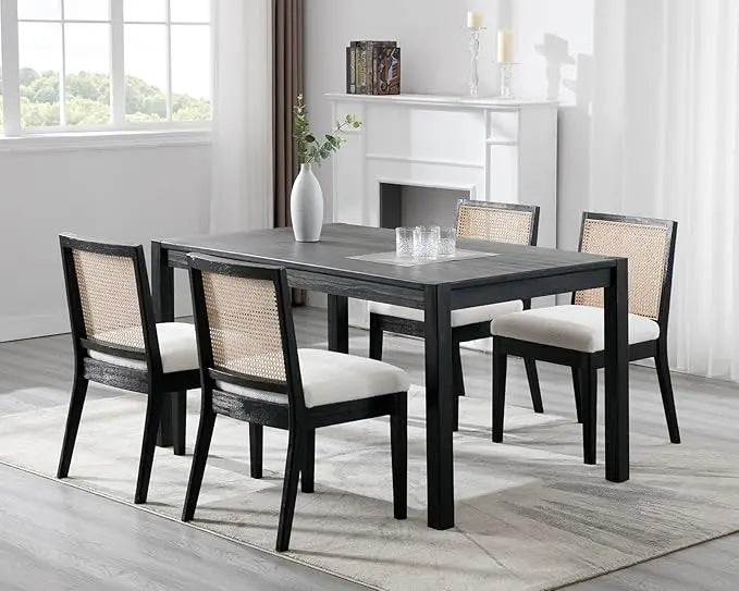 LIVINOVA Farmhouse Rattan Dining Chairs Set of 6,Mid Century Modern Kitchen & Dining Room