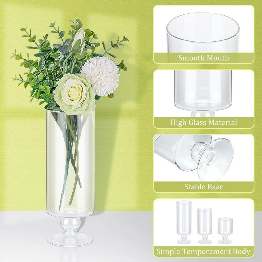 Flower Vase Glass Pillar Candle Holders Glass  Floating Candle Holder Flower Vase Room Decor Home Garden