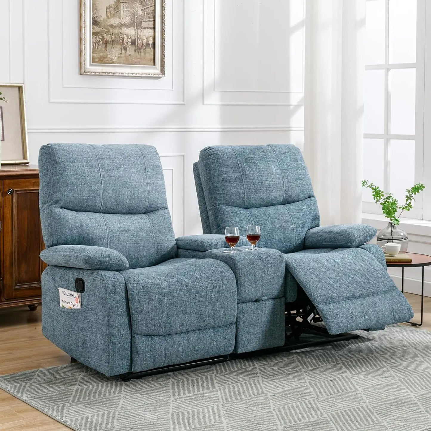 Reclining Loveseat with Console, Double Reclining Loveseat, 2 Seater Manual Reclining Couch for Living Room, Office,Home Theater