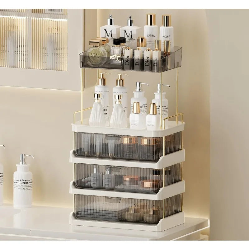 Makeup Organizer with 3 Drawers and Removable of Top Lipstick Holders, Bathroom Organizer