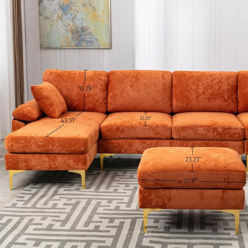 U-shaped segmented sofa, 4-seater living room sofa set, convertible L-shaped velvet sofa set