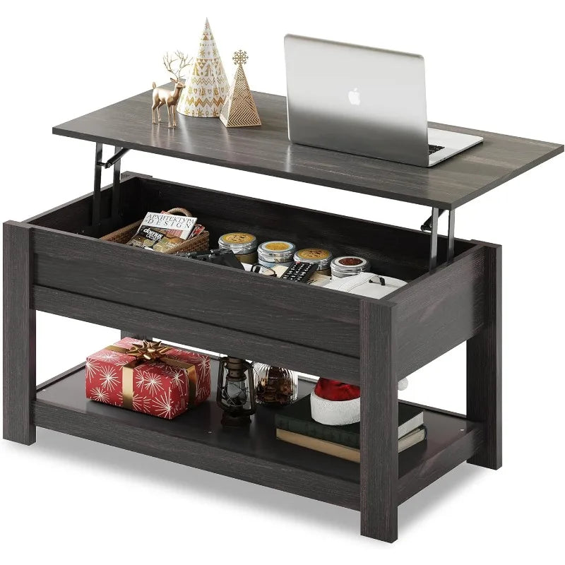 Modern Lift Top Coffee Table, Rustic Coffee Table with Storage Shelf