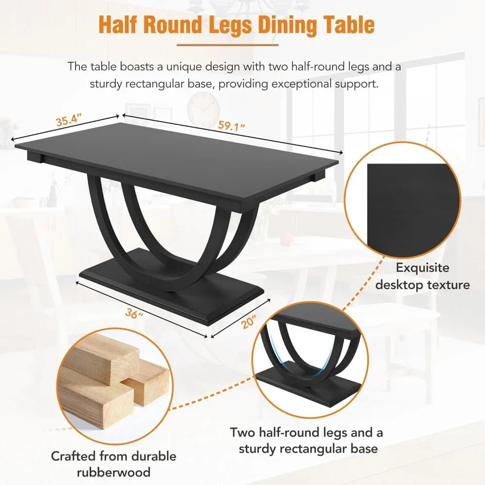 Dining Table Set, Half Round Table with Long Bench & 4 Upholstered Dining Chairs,