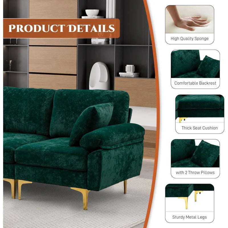 Sectional Sofa couch,4 Seat set for Living Room, Convertible L-Shaped Velvet with Chaise Lounge