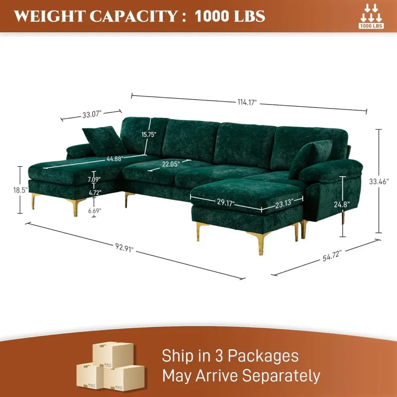 Sectional Sofa couch,4 Seat set for Living Room, Convertible L-Shaped Velvet with Chaise Lounge