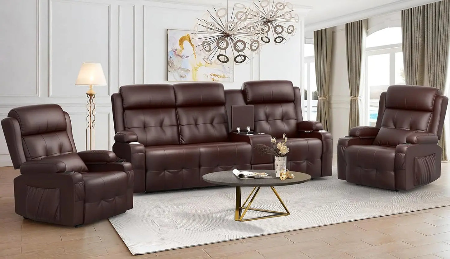 Recliner Sofa, Massage Reclining Loveseat Sofa Sets, Power Recliner Chairs Heat & Massage, Heavy Weight Capacity, RV Couch