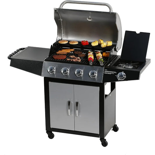 Gas Grill, BBQ 4-Burner Cabinet Style Grills Propane with Side Burner, Gas Grill