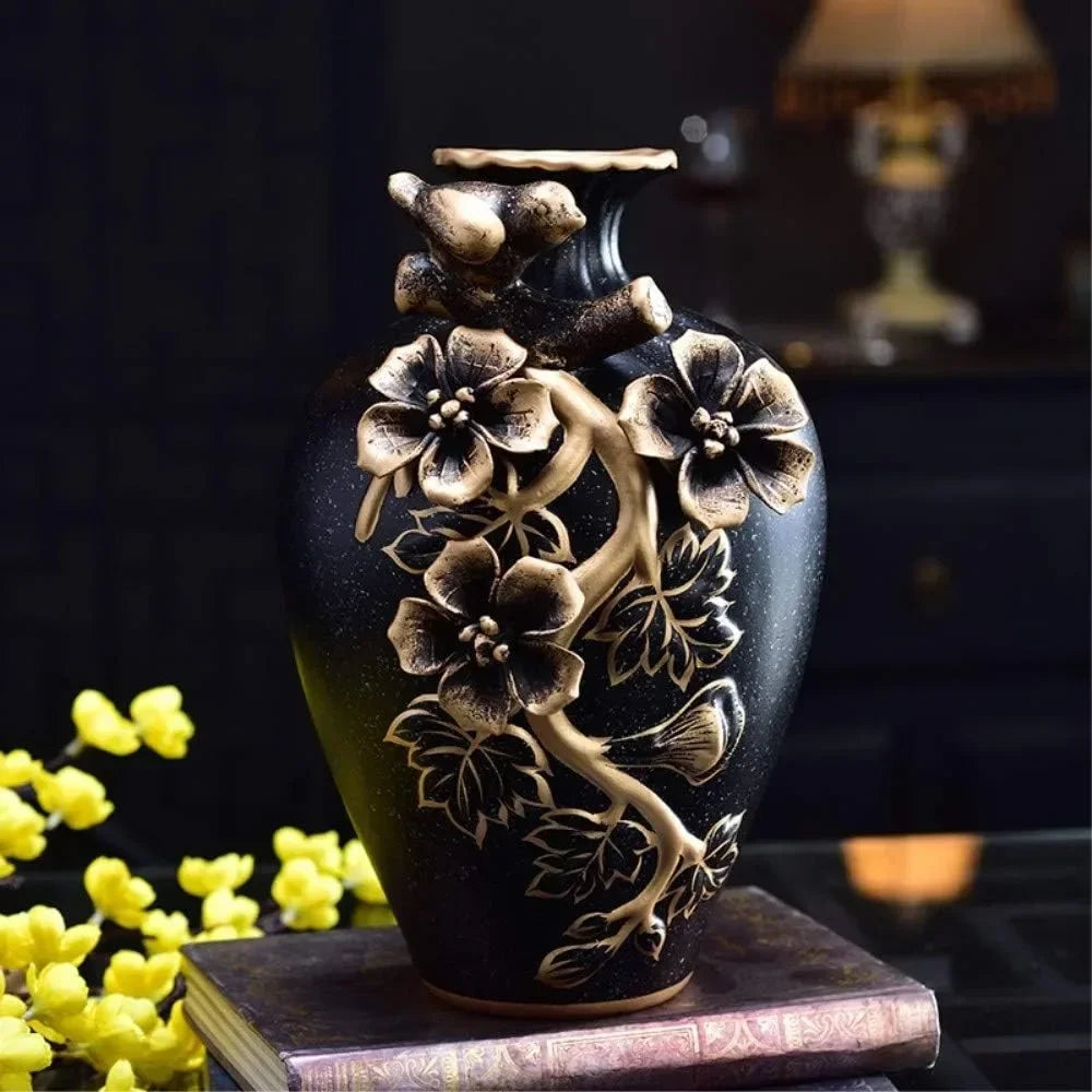 Home Decorations Classical Decorative Ceramic Vase Home Decor Flower (Black) Garden