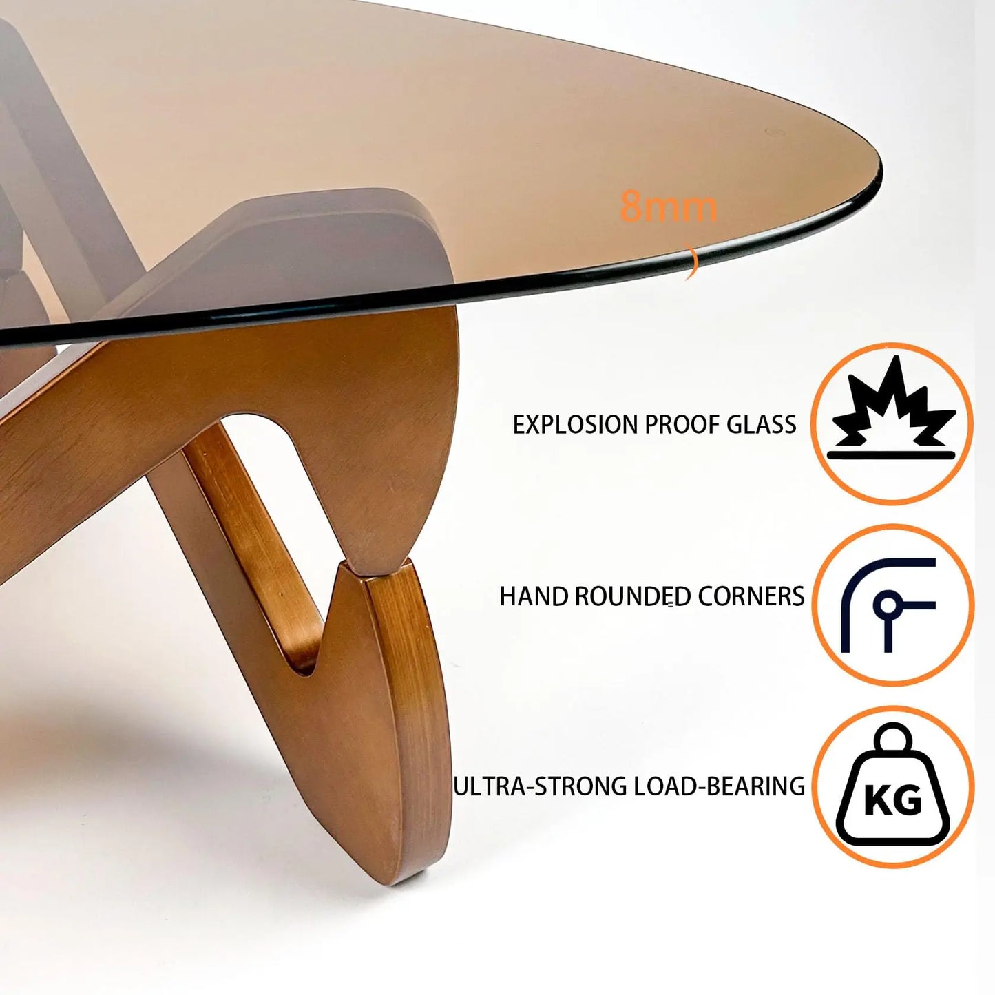 Triangle Coffee Table Glass Coffee Table for Living Room Mid Century Modern Coffee Table with Walnut Base Minimalist Living Room