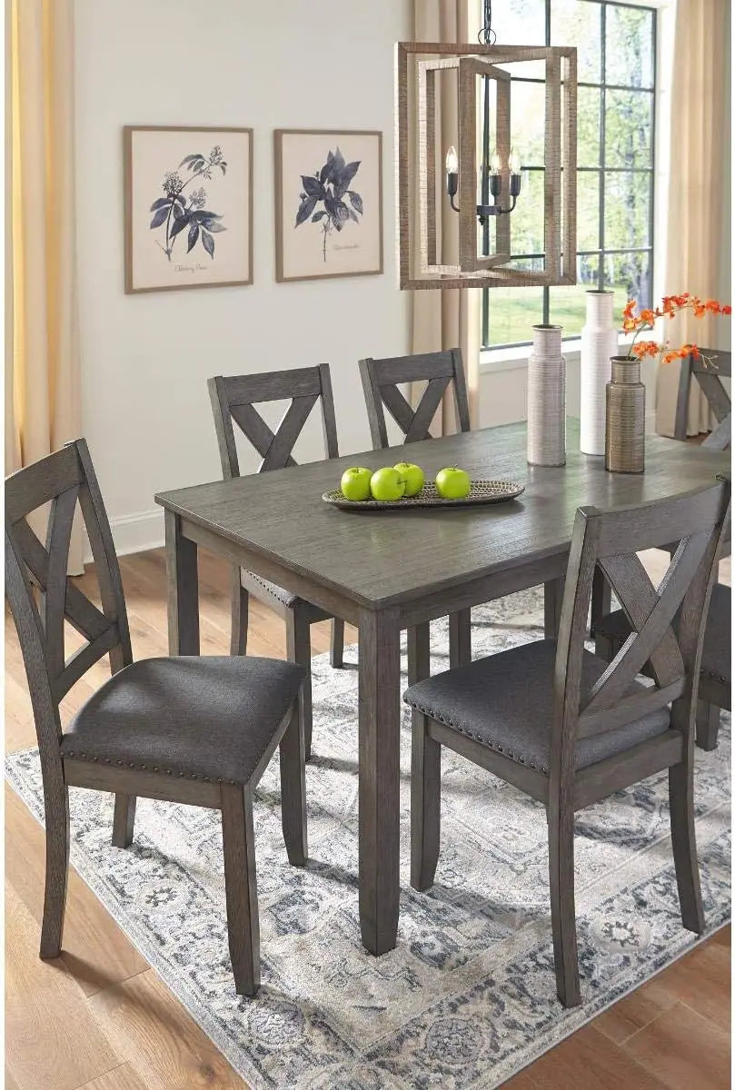 Caitbrook Rustic 7 Piece Dining Set, Include Table and 6 Chairs, Gray