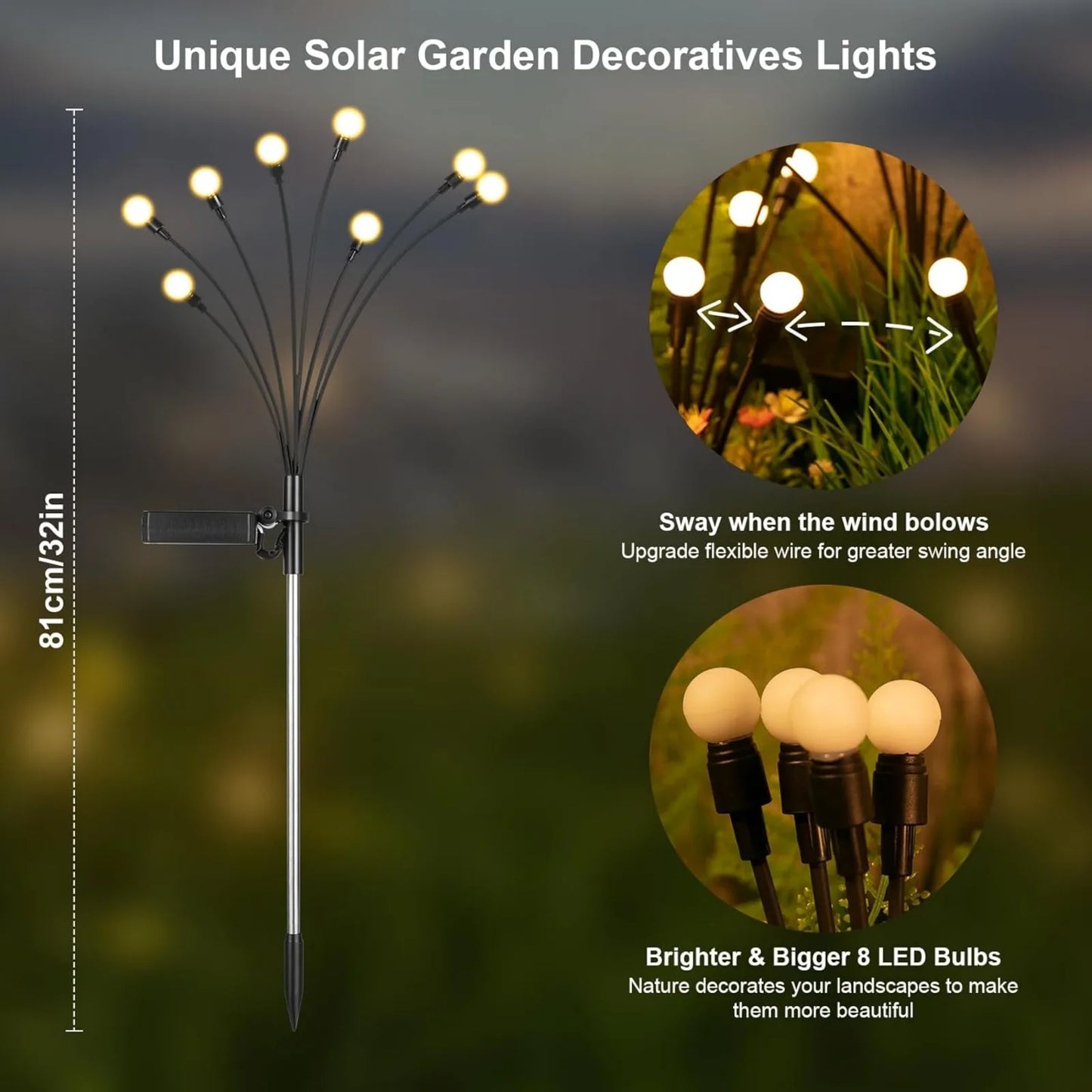 US ASMAD Solar Garden, 12 Pack 96 LED Solar, Outdoor Decorations, Solar Swaying Lights,