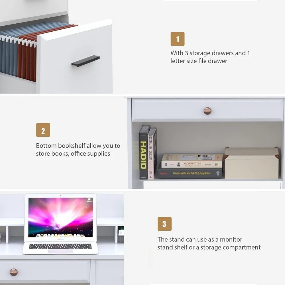 Computer Desk with Storage Drawers and Hutch, 44 Inch Home Office Desks