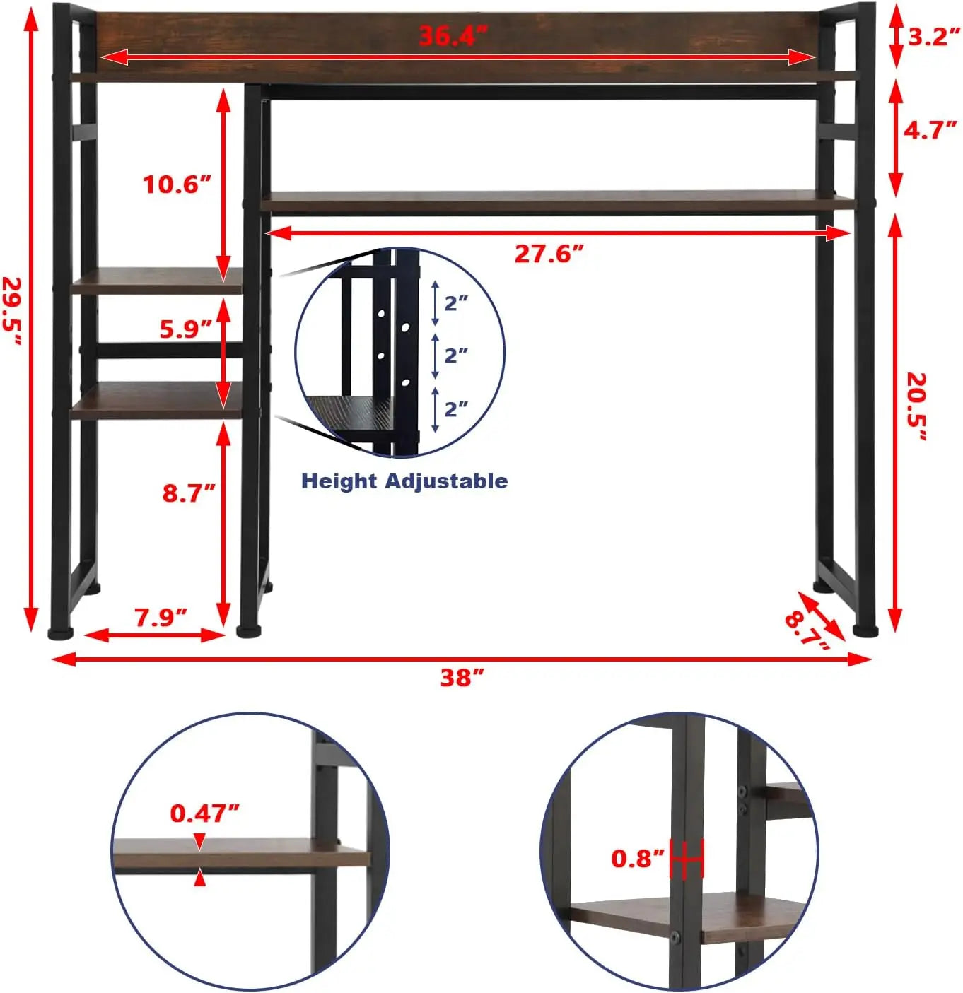 Desktop Bookshelf, 2-Tier Multipurpose Wood Bookcase for Computer Desk,