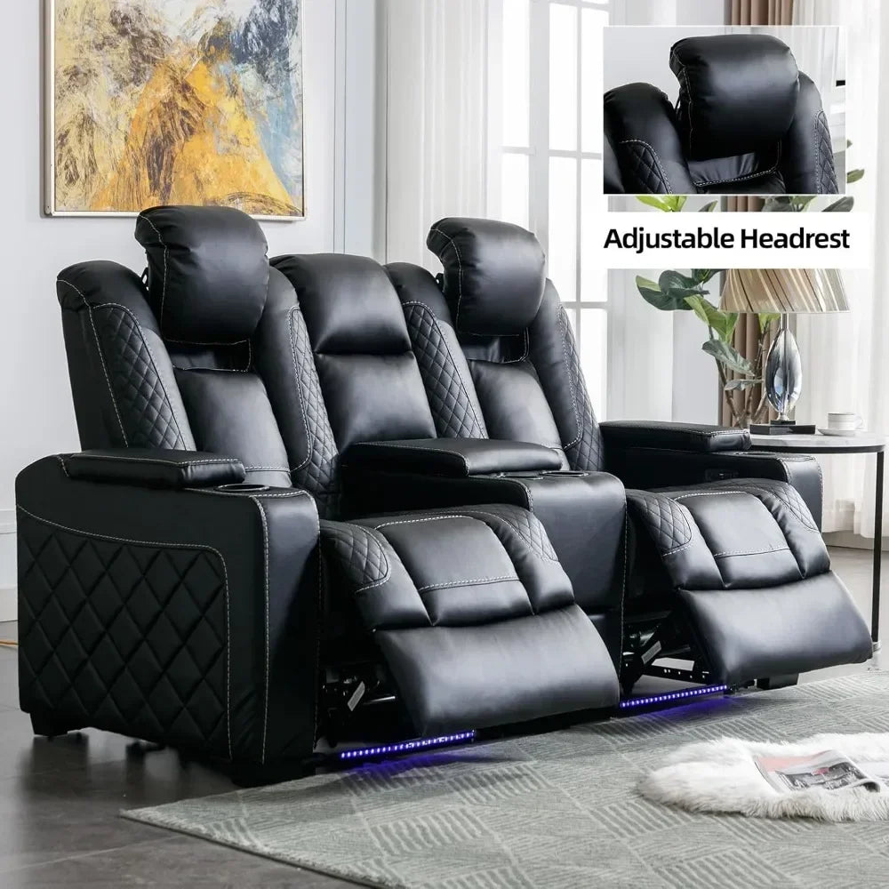 Home Reclining Sofas, Center Storage Console, Arm Storage, Cup Holders, Faux Leather Power Electric Recliner Loveseat Chair