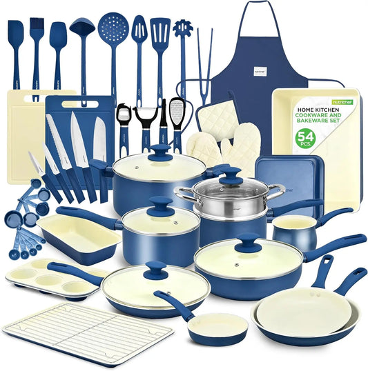 Grade Complete Home Kitchen Cookware Set, Ceramic Non-Stick Bakeware, Pots and Pans Kit,