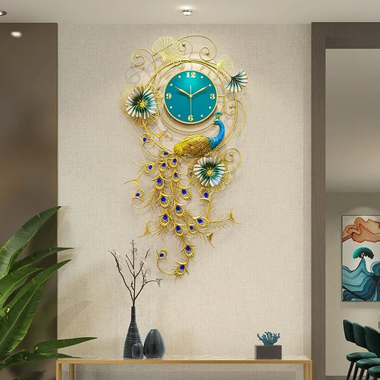 Nordic Art Wall Clock Family Living Room Chinese Style Clock Simple Decoration Silent Creative Peacock Clock European Style